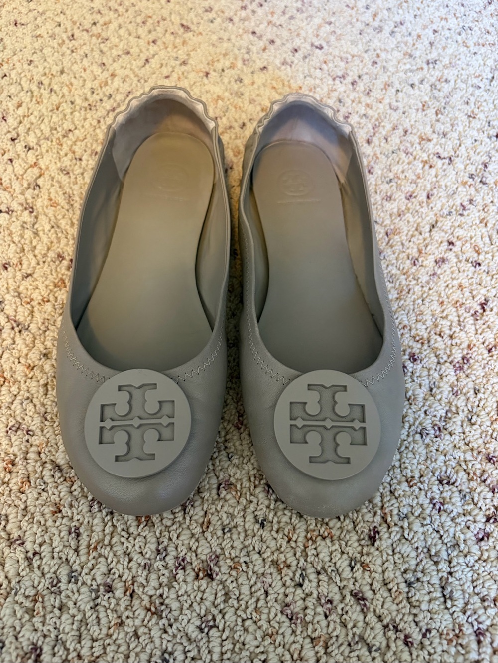 Tory Burch Neutral Taupe Logo Ballet Flats